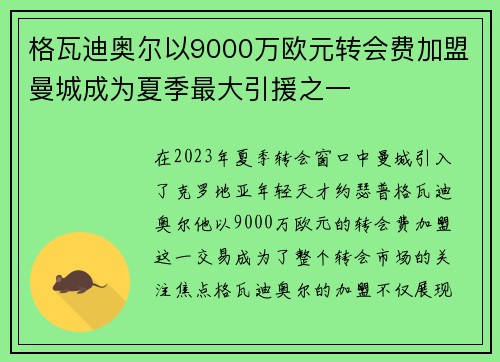 格瓦迪奥尔以9000万欧元转会费加盟曼城成为夏季最大引援之一